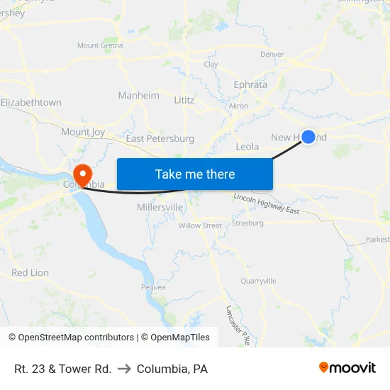 Rt. 23 & Tower Rd. to Columbia, PA map