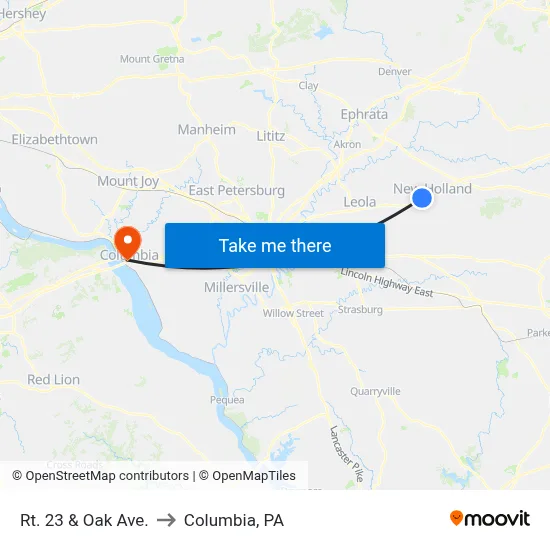 Rt. 23 & Oak Ave. to Columbia, PA map