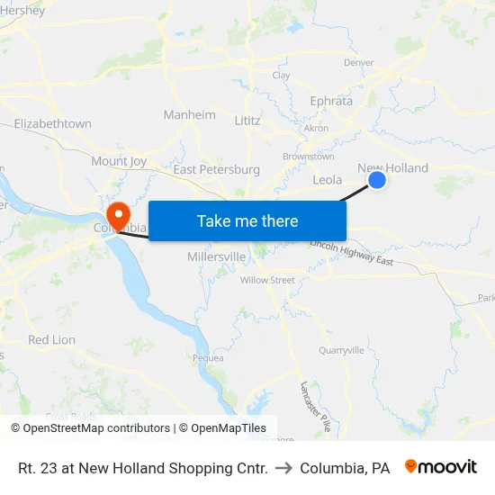 Rt. 23 at New Holland Shopping Cntr. to Columbia, PA map