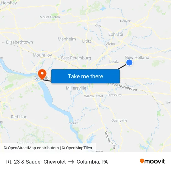 Rt. 23 & Sauder Chevrolet to Columbia, PA map
