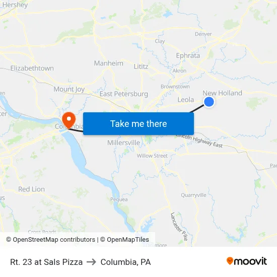 Rt. 23 at Sals Pizza to Columbia, PA map