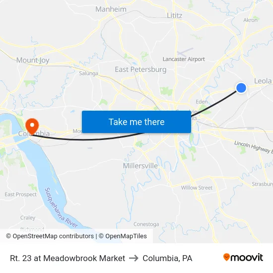 Rt. 23 at Meadowbrook Market to Columbia, PA map