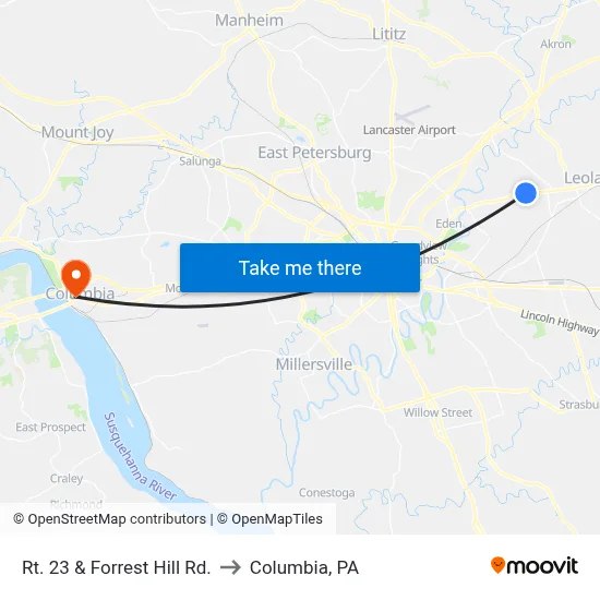 Rt. 23 & Forrest Hill Rd. to Columbia, PA map