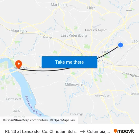 Rt. 23 at Lancaster Co. Christian School to Columbia, PA map