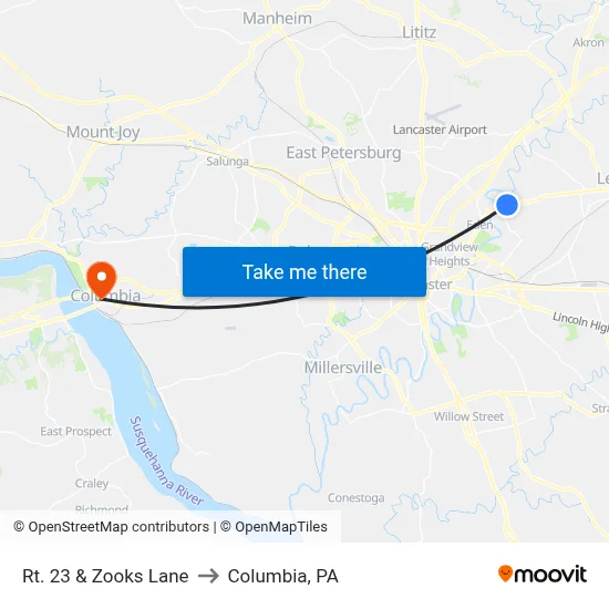 Rt. 23 & Zooks Lane to Columbia, PA map