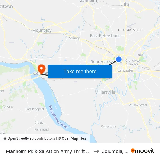 Manheim Pk & Salvation Army Thrift Store to Columbia, PA map