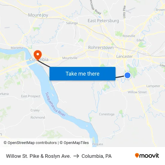 Willow St. Pike & Roslyn Ave. to Columbia, PA map