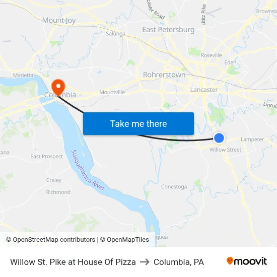 Willow St. Pike at House Of Pizza to Columbia, PA map