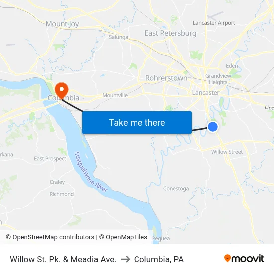 Willow St. Pk. & Meadia Ave. to Columbia, PA map