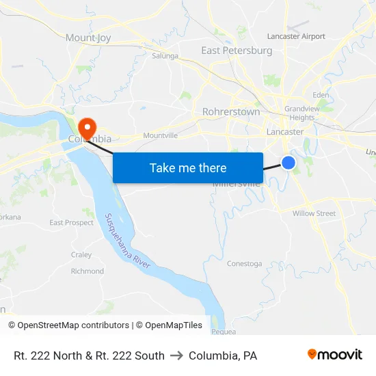 Rt. 222 North & Rt. 222 South to Columbia, PA map