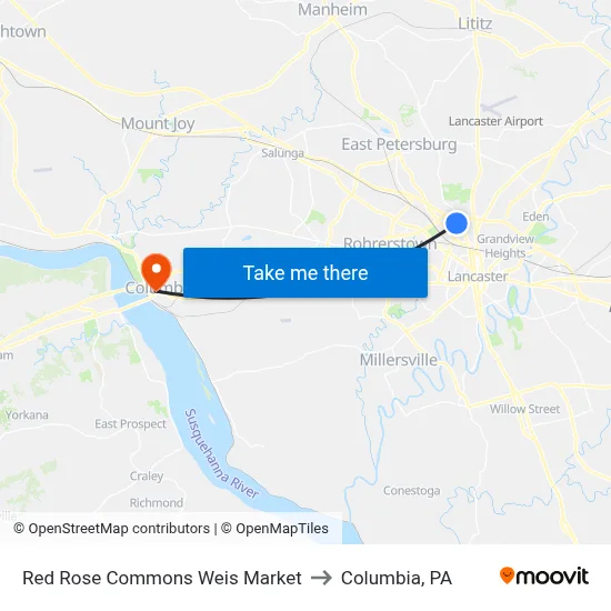 Red Rose Commons Weis Market to Columbia, PA map