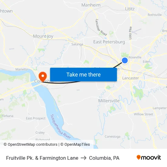 Fruitville Pk. & Farmington Lane to Columbia, PA map