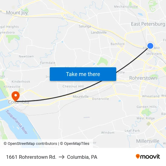 1661 Rohrerstown Rd. to Columbia, PA map