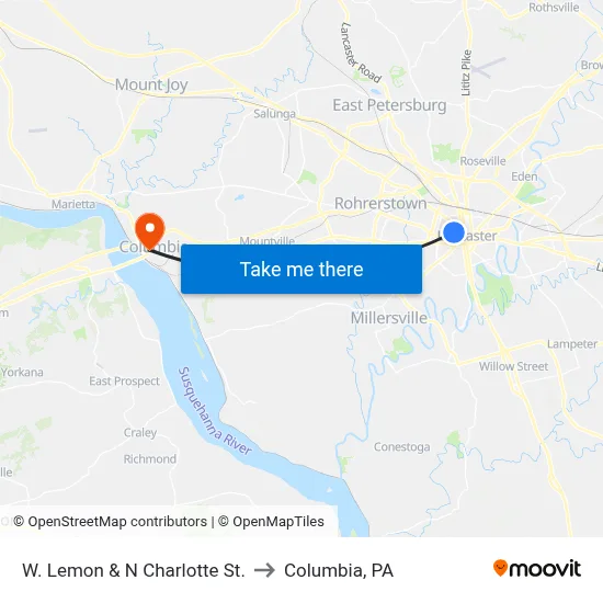 W. Lemon & N Charlotte St. to Columbia, PA map