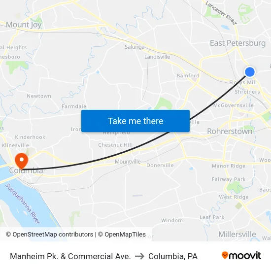 Manheim Pk. & Commercial Ave. to Columbia, PA map