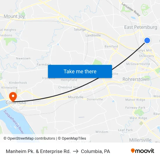Manheim Pk. & Enterprise Rd. to Columbia, PA map