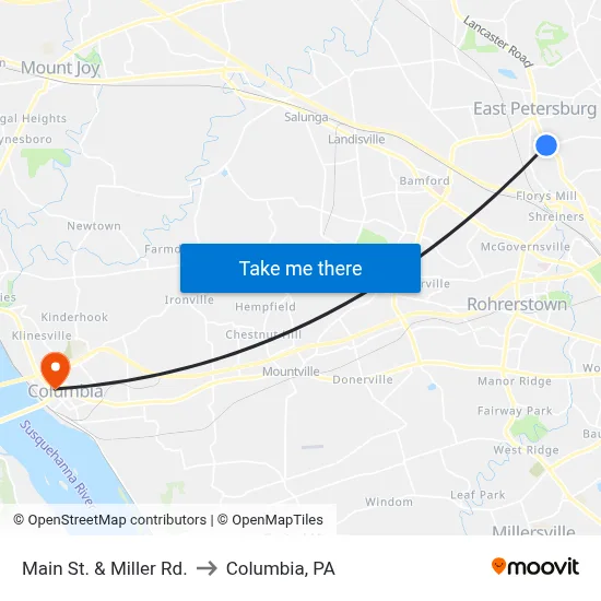 Main St. & Miller Rd. to Columbia, PA map