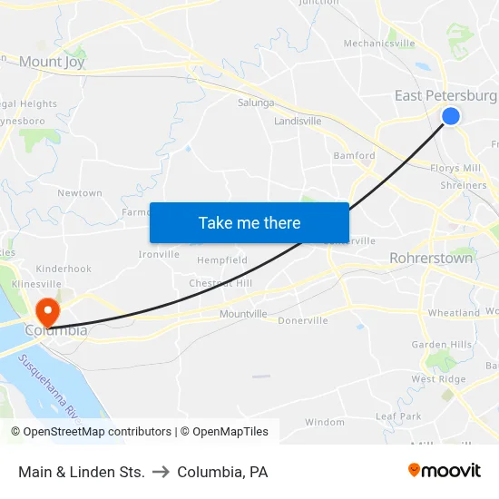 Main & Linden Sts. to Columbia, PA map