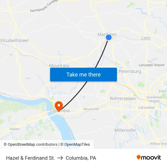 Hazel & Ferdinand St. to Columbia, PA map