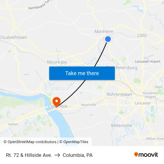 Rt. 72 & Hillside Ave. to Columbia, PA map