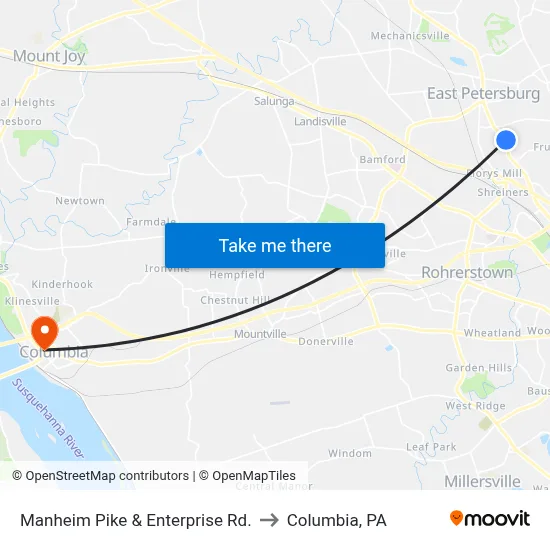 Manheim Pike & Enterprise Rd. to Columbia, PA map