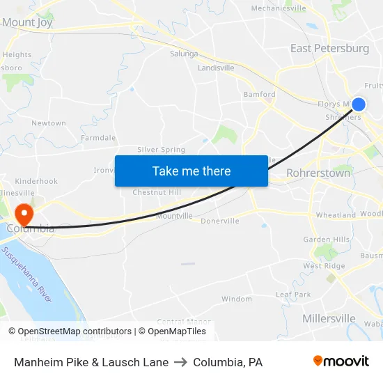 Manheim Pike & Lausch Lane to Columbia, PA map