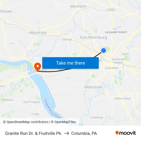 Granite Run Dr. & Fruitville Pk. to Columbia, PA map