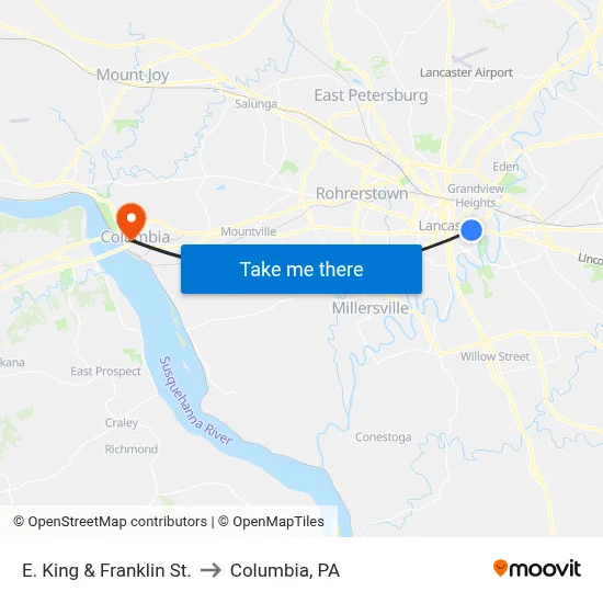 E. King & Franklin St. to Columbia, PA map