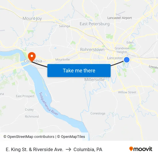 E. King St. & Riverside Ave. to Columbia, PA map