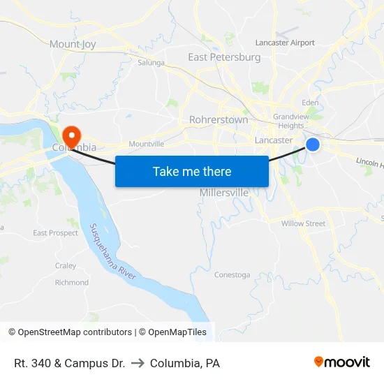 Rt. 340 & Campus Dr. to Columbia, PA map