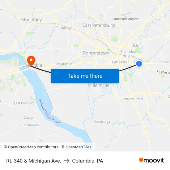 Rt. 340 & Michigan Ave. to Columbia, PA map