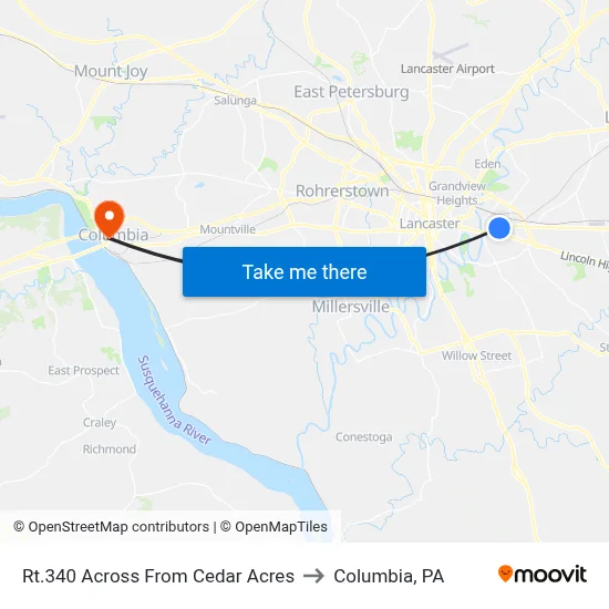 Rt.340 Across From Cedar Acres to Columbia, PA map
