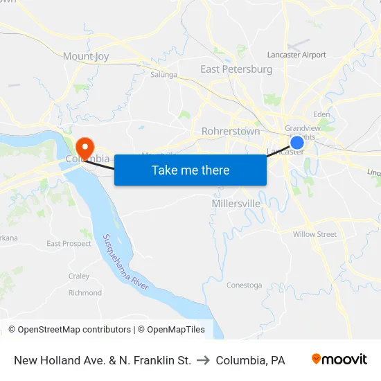 New Holland Ave. & N. Franklin St. to Columbia, PA map