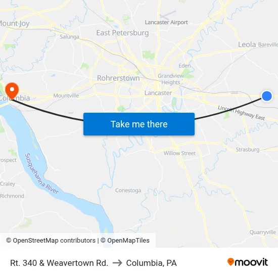 Rt. 340 & Weavertown Rd. to Columbia, PA map