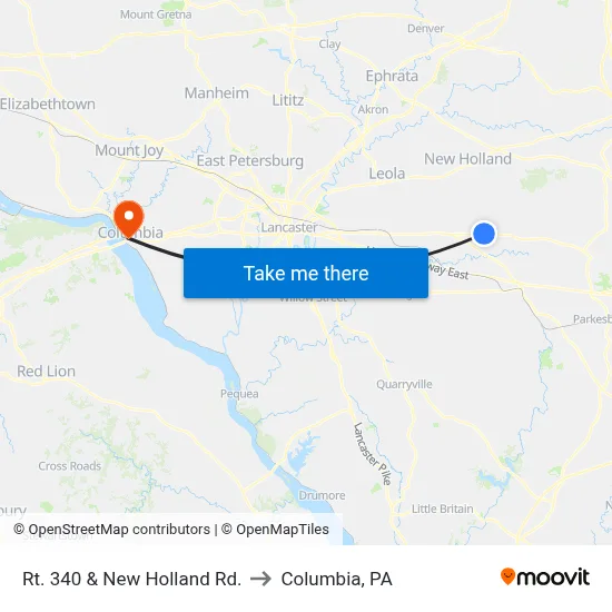 Rt. 340 & New Holland Rd. to Columbia, PA map