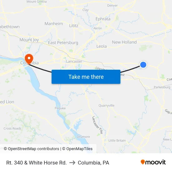 Rt. 340 & White Horse Rd. to Columbia, PA map