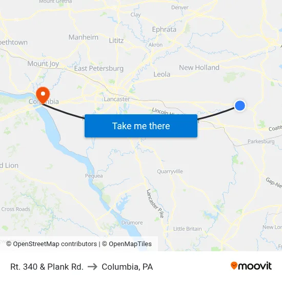 Rt. 340 & Plank Rd. to Columbia, PA map
