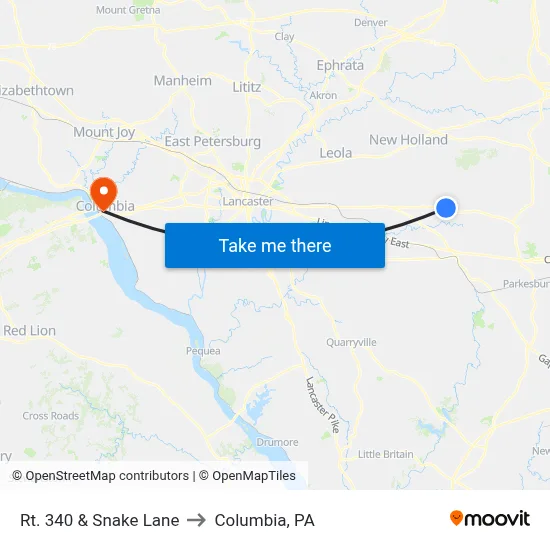 Rt. 340 & Snake Lane to Columbia, PA map