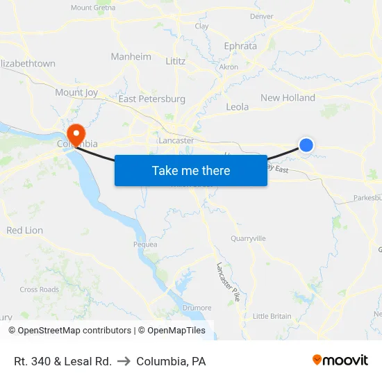 Rt. 340 & Lesal Rd. to Columbia, PA map