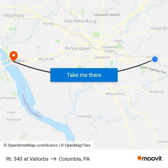 Rt. 340 at Vallorbs to Columbia, PA map
