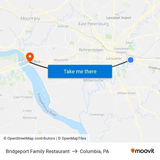 Bridgeport Family Restaurant to Columbia, PA map