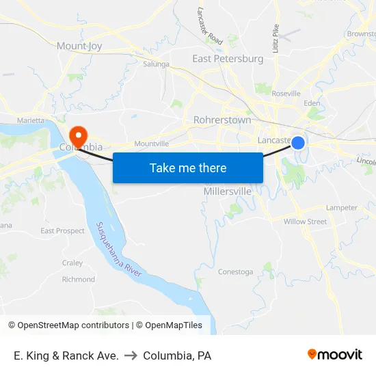 E. King & Ranck Ave. to Columbia, PA map