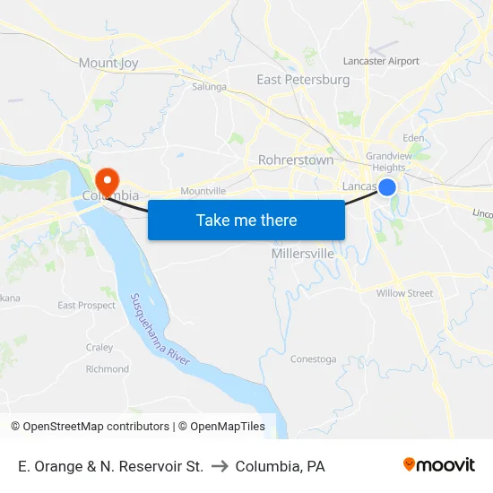 E. Orange & N. Reservoir St. to Columbia, PA map