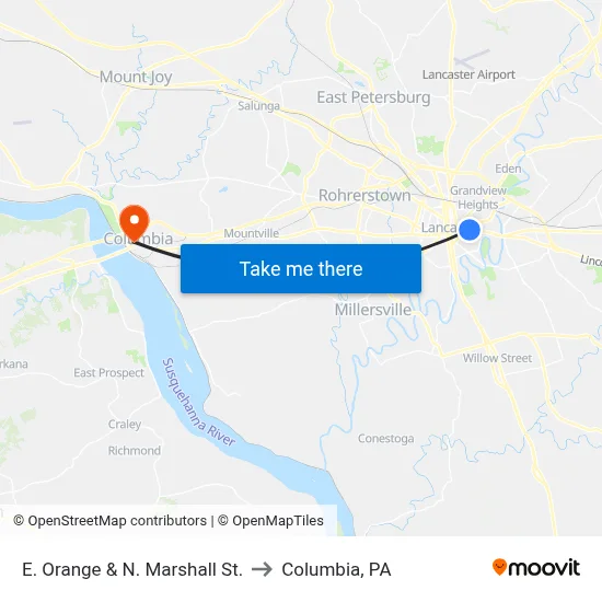 E. Orange & N. Marshall St. to Columbia, PA map