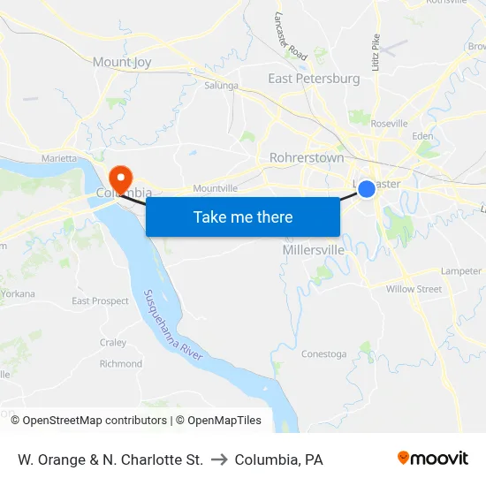 W. Orange & N. Charlotte St. to Columbia, PA map