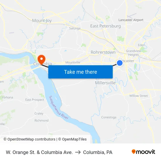 W. Orange St. & Columbia Ave. to Columbia, PA map