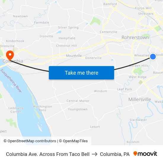 Columbia Ave. Across From Taco Bell to Columbia, PA map