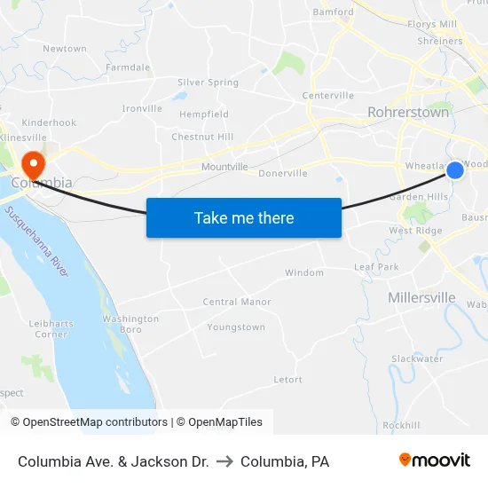 Columbia Ave. & Jackson Dr. to Columbia, PA map