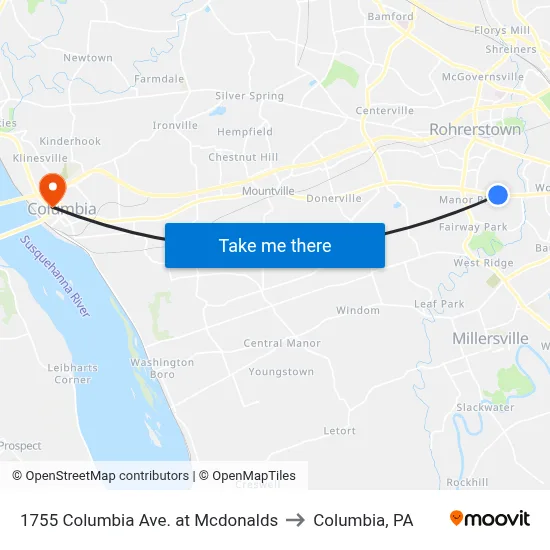 1755 Columbia Ave. at Mcdonalds to Columbia, PA map