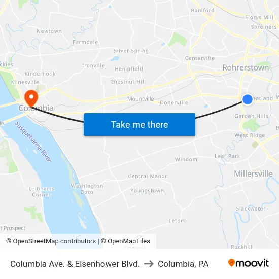 Columbia Ave. & Eisenhower Blvd. to Columbia, PA map